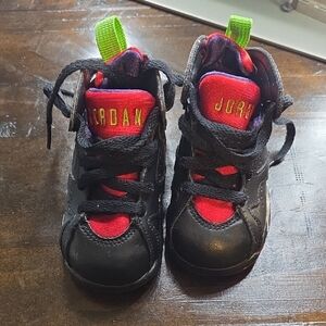 Jordan Kids Black and Red Sneakers with Green Accents